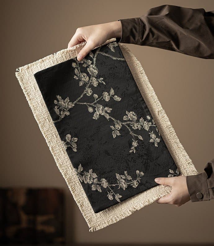 Chinese-Style Brocade Tea Mat, Double-Sided Embroider Tea Towel, Tea Ceremony Accessories (W 42x28cm, B 38x23cm)
