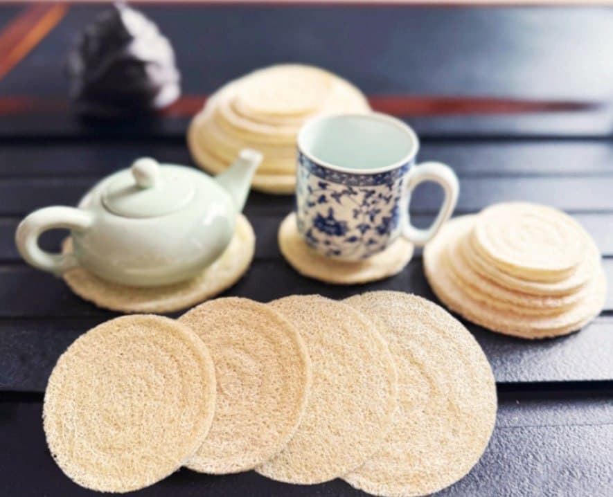 Natural Double Layer Loofah Cup Mat for Tea Ceremony