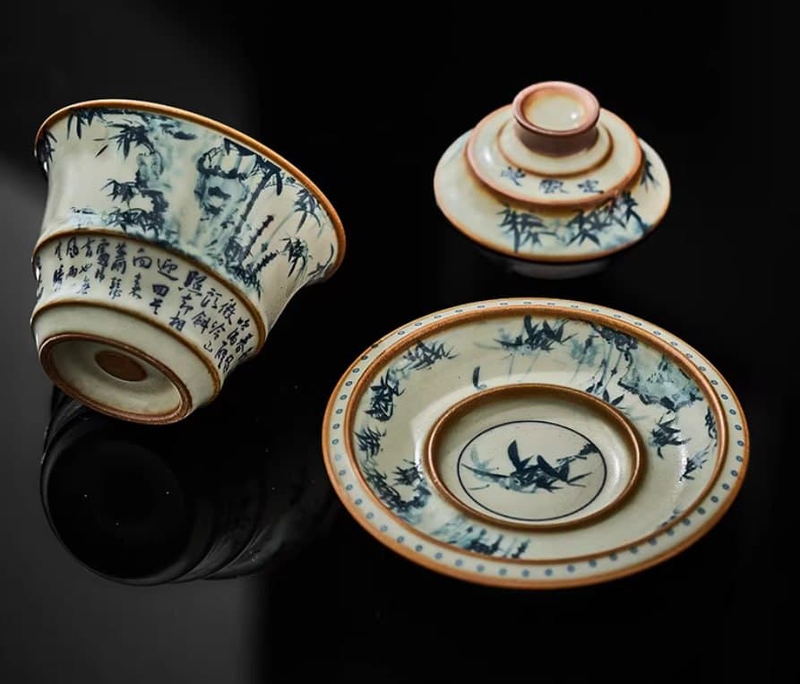 GUYU Blue-and-White Three-Talent Gaiwan - Ceramic Gongfu Gaiwan Set