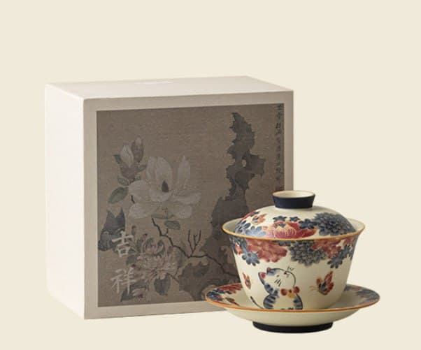 Premium Qinghe ‘Kitten Smells Fragrance’ Three-Talent Gaiwan Set, Gift Box Edition