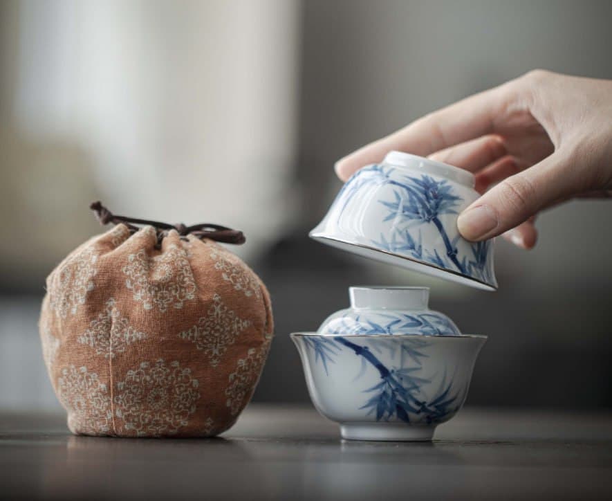 Yishu Tea Words Blue Flower Bamboo Series Underglaze Hand-Painted Gaiwan Set - Master Cup, Travel & Gongfu Tea Set