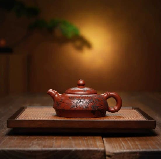 Yixing Handmade Purple Clay Teapot with Certificate – Jiangpo Clay, Half-Moon Bamboo Joint